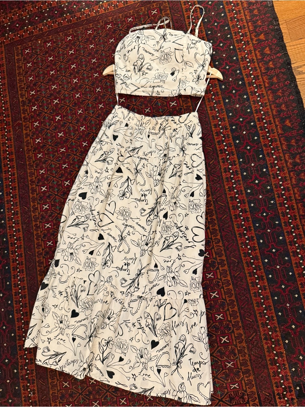 Japna Women’s Cream & Black Printed Spaghetti Strap Top & Max Skirt Set - Picture 6 of 6